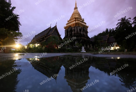 Abendstimmung im Wat Chiang Man in Chiang Mai in der Provinz Chiang Mai im Norden von Thailand in Suedostasien.