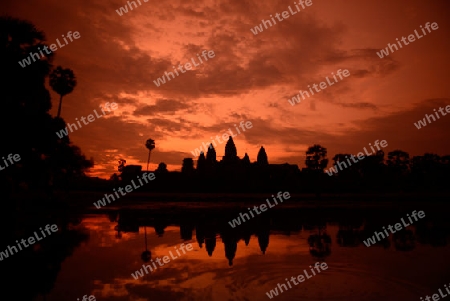 The Angkor Wat in the Temple City of Angkor near the City of Siem Riep in the west of Cambodia.