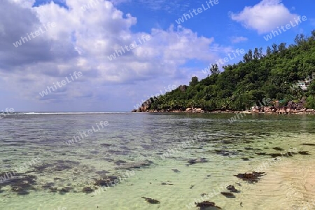 Sunny day beach view on the paradise islands Seychelles.