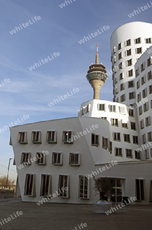 Medienhafen D?sseldorf - Fernsehturm vom neuen Zollhof aus gesehen