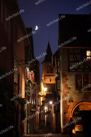 the olt town of the village of Riquewihr in the province of Alsace in France in Europe