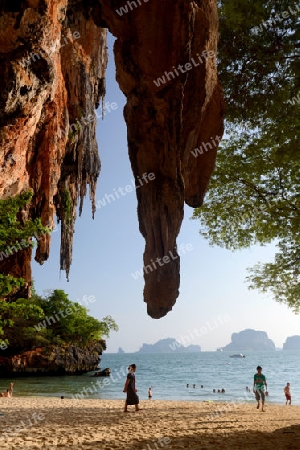 The Hat Phra Nang Beach at Railay near Ao Nang outside of the City of Krabi on the Andaman Sea in the south of Thailand. 