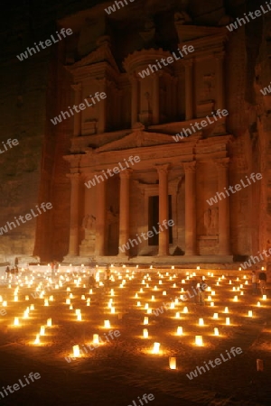 The Al Khazneh Treasury in the Temple city of Petra in Jordan in the middle east.