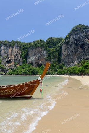 The Hat Tom Sai Beach at Railay near Ao Nang outside of the City of Krabi on the Andaman Sea in the south of Thailand. 