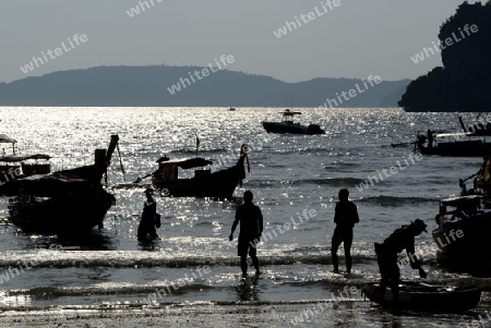 The Hat Railay Leh Beach at Railay near Ao Nang outside of the City of Krabi on the Andaman Sea in the south of Thailand. 