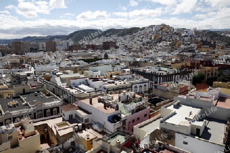 the view from the cathedral in the city Las Palmas on the Canary Island of Spain in the Atlantic ocean.