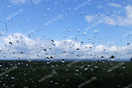 Regentropfen am Glas