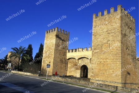 Die Featung und Stadtmauer von Alcudia im Osten von Mallorca auf der Mittelmeer Insel Mallorca, Spanien.     