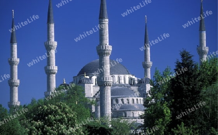 Die Blaue Moschee im Stadtteil Sulranahmet in Istanbul in der Tuerkey.