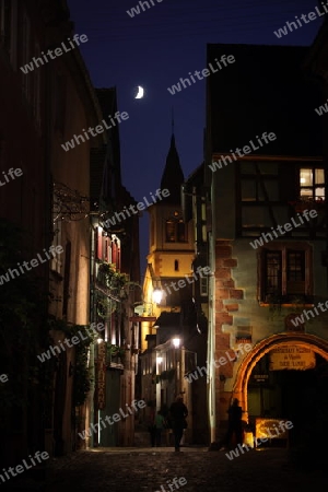 the olt town of the village of Riquewihr in the province of Alsace in France in Europe