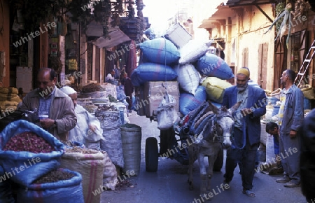 The Souq or Bazzar or Market in the old town of Marrakesh in Morocco in North Africa.
