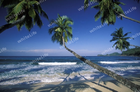 Die Landschaft auf der Insel Mahe auf den Seychellen im Indischen Ozean.