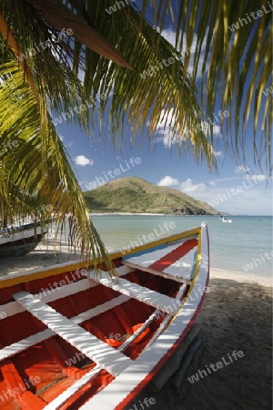 Suedamerika, Karibik, Venezuela, Isla Margarita, Pedro Gonzalez, Fischerboot am Strand des Fischerdorfes Pedro Gonzalez an der Karibik auf der Isla Margarita