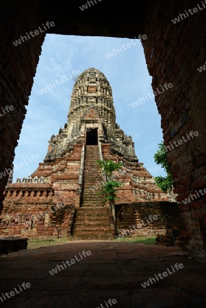 The Wat Chai Wattanaram Temple in City of Ayutthaya in the north of Bangkok in Thailand, Southeastasia.