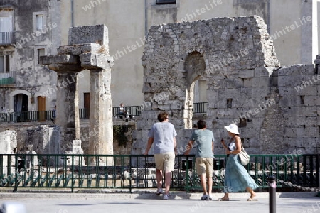 the apollo Temple in the old town of Siracusa in Sicily in south Italy in Europe.