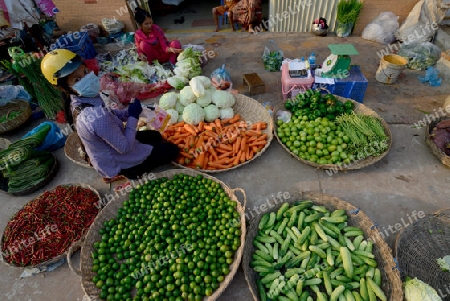 The Fegetable and Fruit market in the morning Market in the City of Siem Riep in the west of Cambodia.