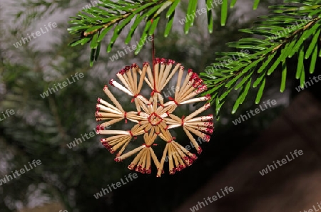 Strohstern am Weihnachtsbaum