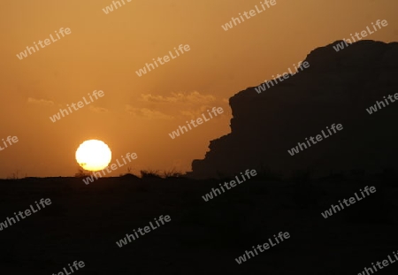 The Landscape on evening in the Wadi Rum Desert in Jordan in the middle east.