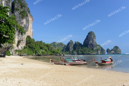 The Hat Tom Sai Beach at Railay near Ao Nang outside of the City of Krabi on the Andaman Sea in the south of Thailand. 