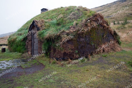 Der Norden Islands, Nachbau des mutma?lichen Hofes von Leifur Eriksson, dem eigentlichen Entdecker Amerikas, im Haukatal 