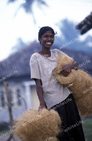 Asien, Indischer Ozean, Sri Lanka,
Eine Frau beim Kokos Fasern Spinnen, dies beim Kuestendorf Hikkaduwa an der Suedwestkueste von Sri Lanka. (URS FLUEELER)






