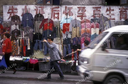 the market in the city of wuahan at the yangzee river in the three gorges valley up of the three gorges dam project in the province of hubei in china.