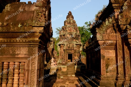 The Tempel Ruin of  Banteay Srei about 32 Km north of the Temple City of Angkor near the City of Siem Riep in the west of Cambodia.