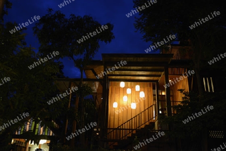 Ein Restaurant in Pai im norden von Thailand in Suedostasien.