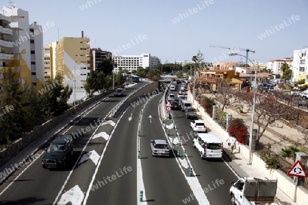 a Road in the town of Maspalomas on the Canary Island of Spain in the Atlantic ocean.