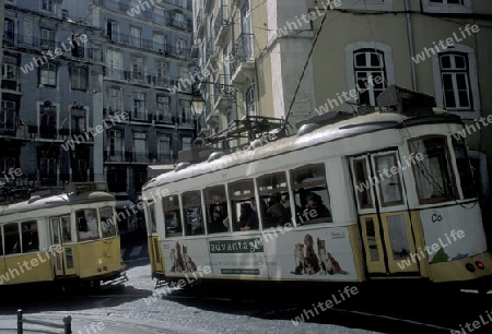 tradtional Funicular Tram and Train in the city centre of Lisbon in Portugal in Europe.