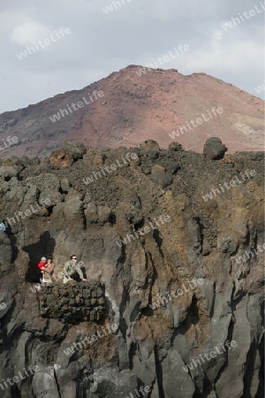 the Landscape of El Golfo on the Island of Lanzarote on the Canary Islands of Spain in the Atlantic Ocean. on the Island of Lanzarote on the Canary Islands of Spain in the Atlantic Ocean.
