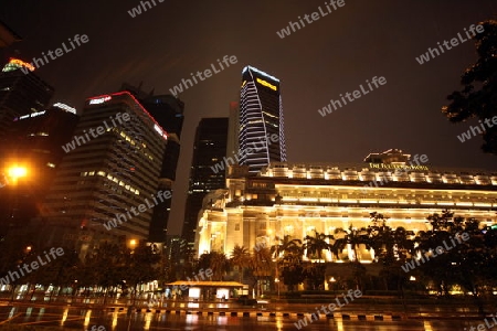 Asien, Suedost, Singapur, Insel, Staat, Stadt, City, Skyline, Zentrum, Fullerton Hotel,  Nacht