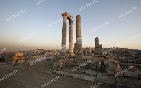 The Ruins of the citadel Jabel al Qalah in the City Amman in Jordan in the middle east.