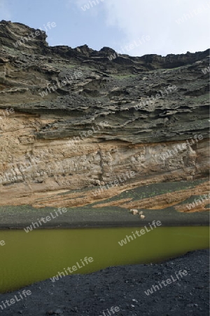 the Landscape of El Golfo on the Island of Lanzarote on the Canary Islands of Spain in the Atlantic Ocean. on the Island of Lanzarote on the Canary Islands of Spain in the Atlantic Ocean.
