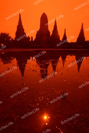 The Wat Chai Wattanaram Temple in City of Ayutthaya in the north of Bangkok in Thailand, Southeastasia.