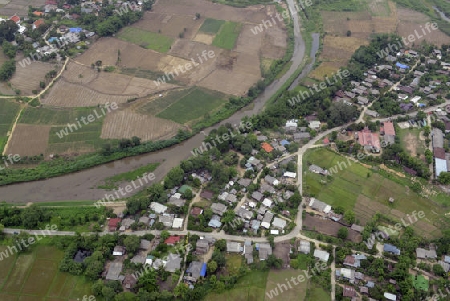 Die Landschaft in der Bergregion von Pai im norden von Thailand in Suedostasien.