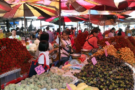 Der Markt in der Provinzhauptstadt Amnat Charoen in der Provinz Amnat Charoen im Isan im Nordosten von Thailand. 