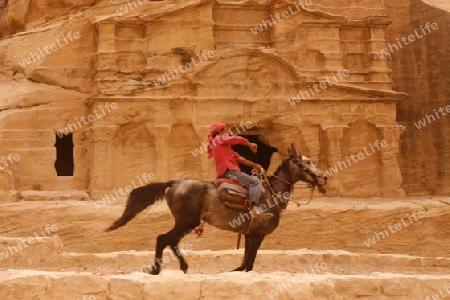 the Bab as Siq street with the Obelisk Tomb and the Bab as Siq Triclinium in the Temple city of Petra in Jordan in the middle east.