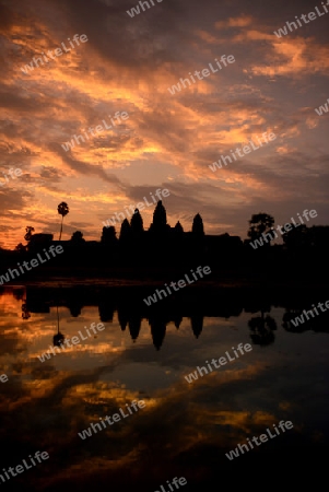 The Angkor Wat in the Temple City of Angkor near the City of Siem Riep in the west of Cambodia.