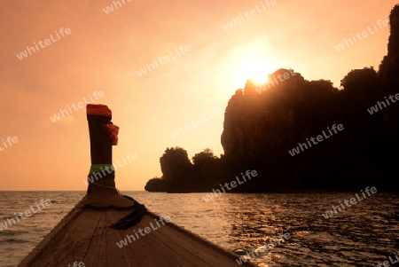 The Hat Tom Sai Beach at Railay near Ao Nang outside of the City of Krabi on the Andaman Sea in the south of Thailand. 