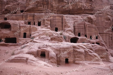 the street of Facades or Necropolis in the Temple city of Petra in Jordan in the middle east.