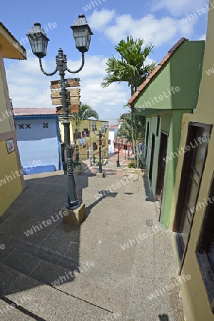 bunte Wohnh?user im Bezirk Las Penas, auf dem Cerro Santa Ana,  Guayaquil, Ecuador, Suedamerika