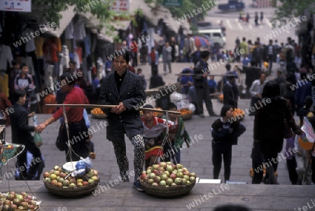 the market in the city of wushan on the yangzee river near the three gorges valley up of the three gorges dam project in the province of hubei in china.