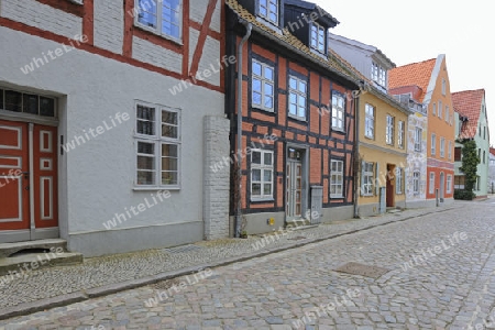 sanierte H?user, Fachwerkhaeuser in der Altstadt,  Stralsund , Unesco Weltkulturerbe, Mecklenburg Vorpommern, Deutschland, Europa , oeffentlicher Grund