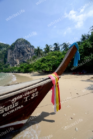 The Hat Tom Sai Beach at Railay near Ao Nang outside of the City of Krabi on the Andaman Sea in the south of Thailand. 