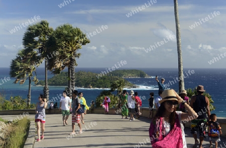 Der Aussichtspunkt Kap Promthep bei der Rawai Beach im sueden der Insel Phuket im sueden von Thailand in Suedostasien.