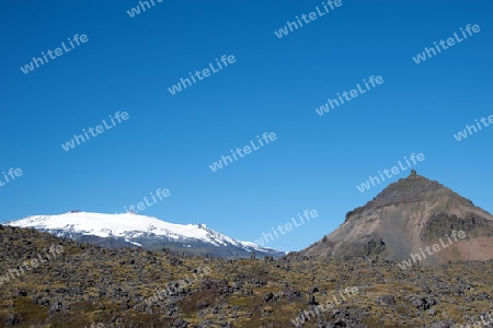 Der Nordwesten Islands, Blick auf den Vulkan und Gletscher Sn?fellsj?kull am westlichen Ende der Halbinsel Sn?fellsnes