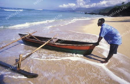 the beach of the village Moya on the Island of Anjouan on the Comoros Ilands in the Indian Ocean in Africa.   