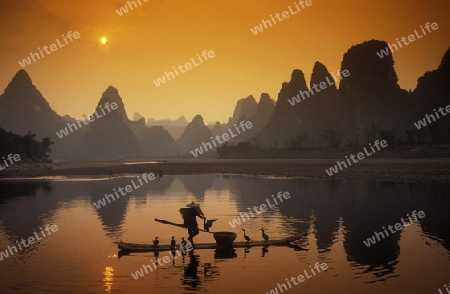 the landscape at the Li River near Yangshou near the city of  Guilin in the Province of Guangxi in china in east asia. 