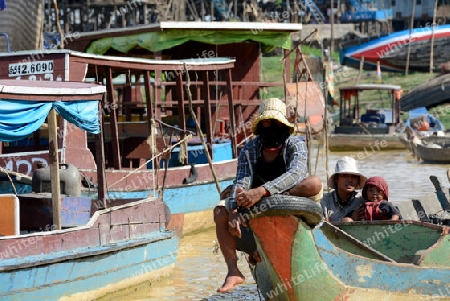 The Lake Village Kompong Pluk at the Lake Tonle Sap near the City of Siem Riep in the west of Cambodia.